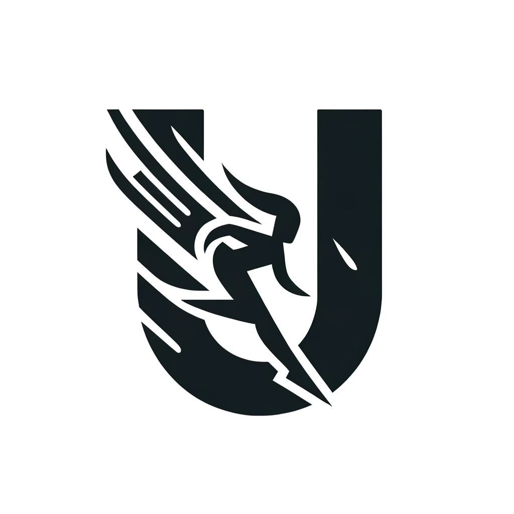 DALL·E 2023-12-18 10.20.48 - Logo design for a sports brand, focusing on sportswear. The design should feature the capital letter 'U' as the main element, symbolizing strength and